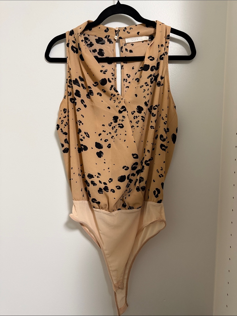 Lush Beige and Black Animal-Print One-Piece Bodysuit